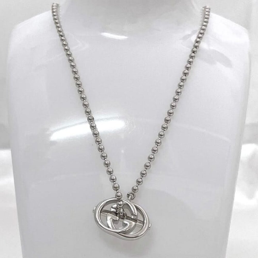 Gucci Necklace Silver Interlocking Polished Ag - Picture 3 of 10